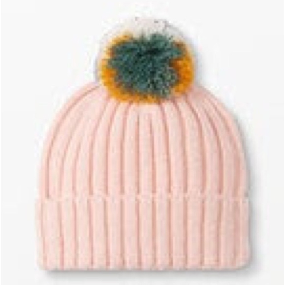 Hanna Andersson Sweater-knit Chic Pink Beanie with Multicolor Pom Pom